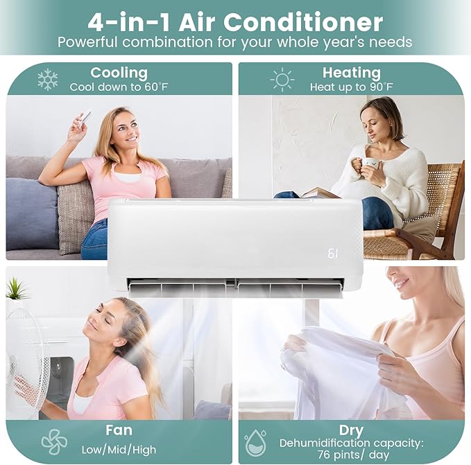 RELAX4LIFE Mini Split Ac/Heating System, 24000 BTU Ductless Mini Split Air