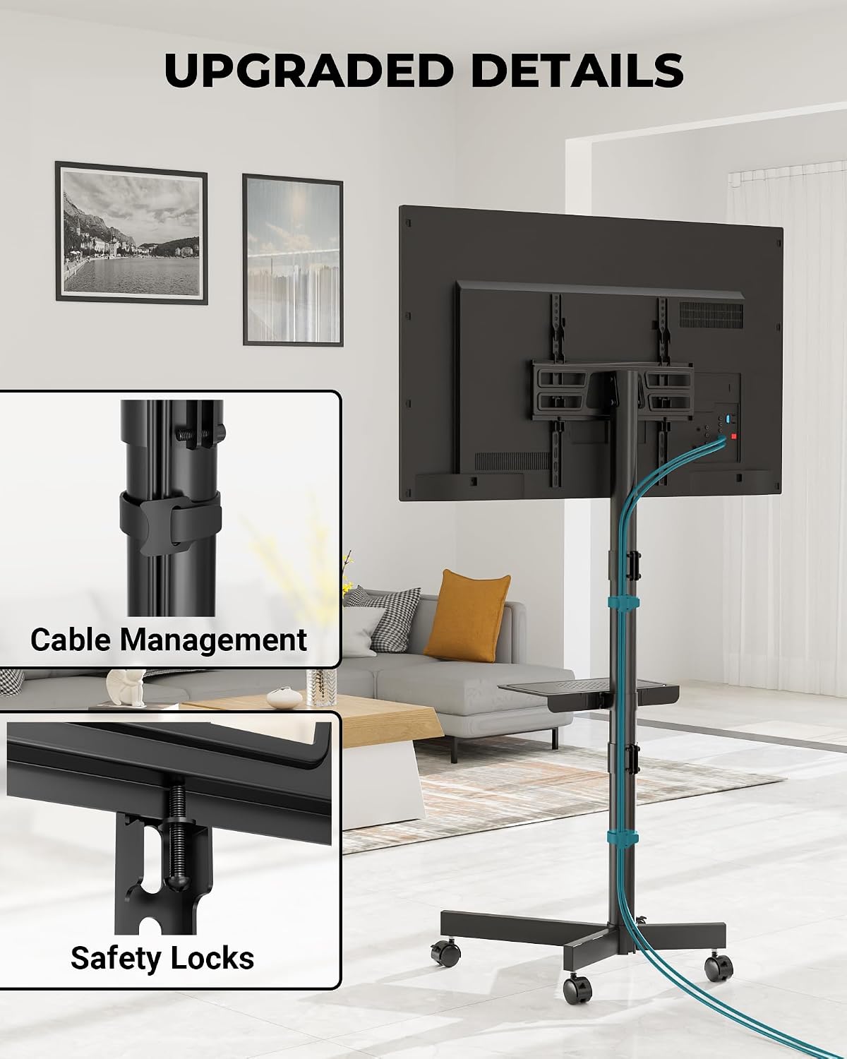 bontec rolling tv stand with tilt,mobile tv stand, view 11