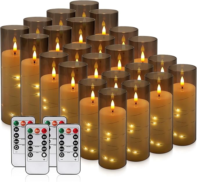 24pcs Flameless Grey Pillar Candle