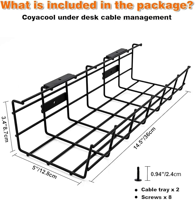 Under Desk Cable Management- 6 Pack Cord Organizer. Metal Wire Cable Management