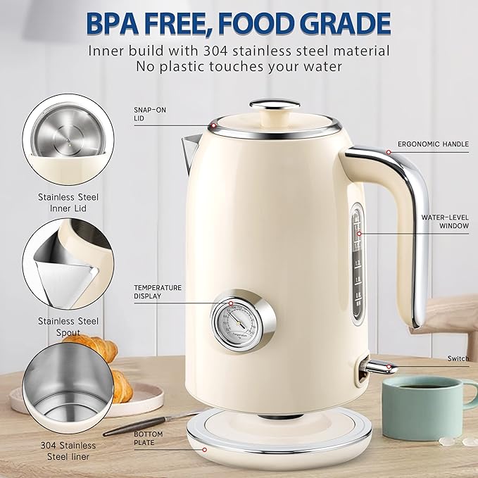 PUKOMC Electric Kettle, 1.7L Stainless Steel Tea Kettle