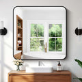 Bathroom Mirror, Metal Frame Rounded Corner Vanity Mirror, Large Wall Mounted