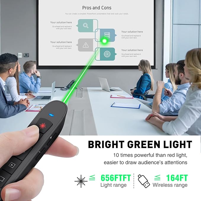 Presentation Clicker Green Laser Pointer, Rechargeable PowerPoint Clicker