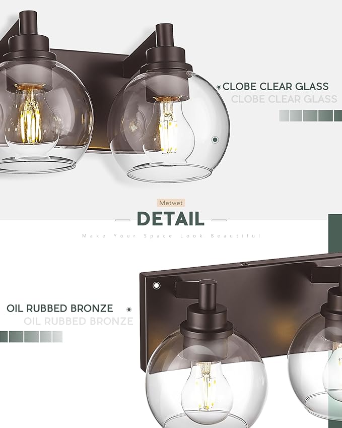 METWET Bathroom Light Fixtures Over Mirror, 5-Light Oil Rubbed Bronze Bathroom