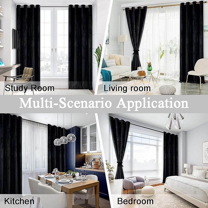 JIUZHEN Blcak Velvet Curtains for Living Room