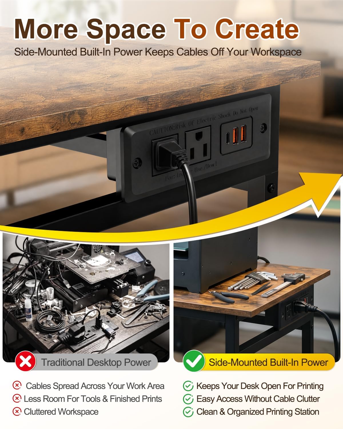 3D Printer Stand with Filament Storage - Heavy Duty Metal 3D Printer Table with Power Hub Spools Holder Racks with Adjustable Feet for Studio Garage Office Workshop
