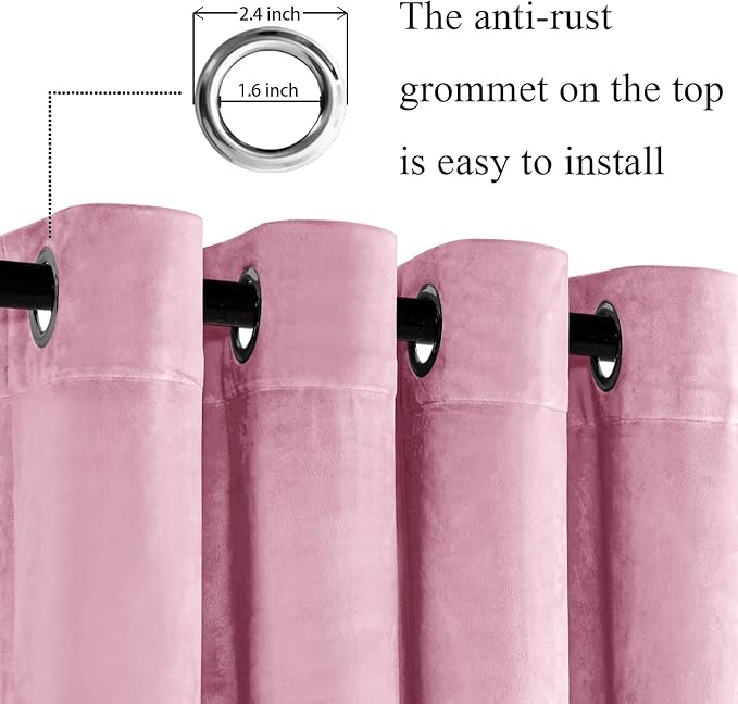 JIUZHEN Pink Velvet Curtains 96 inches (Set of 2)