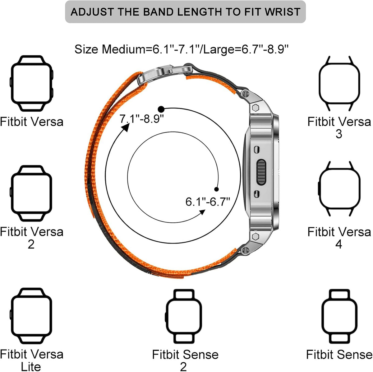 MioHHR Nylon Bands with Stainless Steel Case for Fitbit Versa 4 3 2 1 Lite
