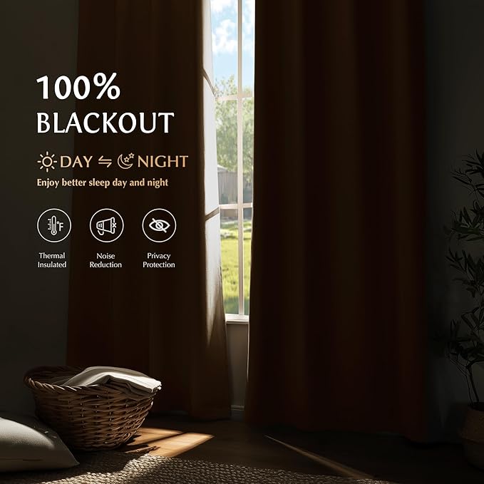 Beauoop 100% Blackout Curtains 96 Inch Long 2 Panels