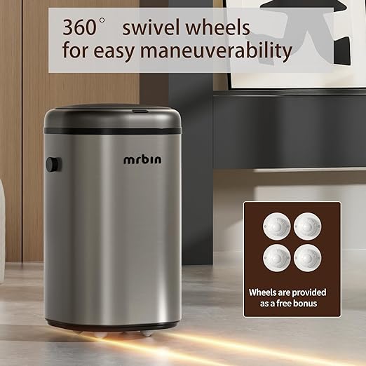 MRBIN Stainless Steel Adsorption Motion Sensor Trash Can Removable, 18L /