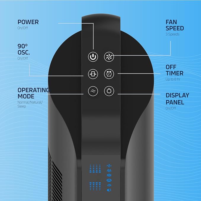 NEXAIR 42” Oscillating Tower Fan, 3 Speed Portable Fan Tower