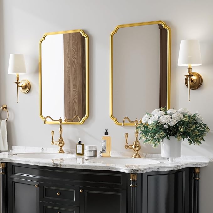 22x34 Inch Gold Bathroom Mirror, Metal Framed Wall Mirror
