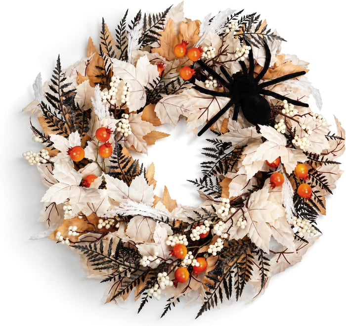 Yangrass 24" Wreath for Front Door with Spider, Fall & Halloween Home Decor
