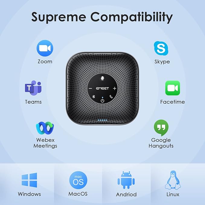 EMEET Conference Speakerphone M0 Plus, 4 AI Mics 360° Voice Pickup, Noise