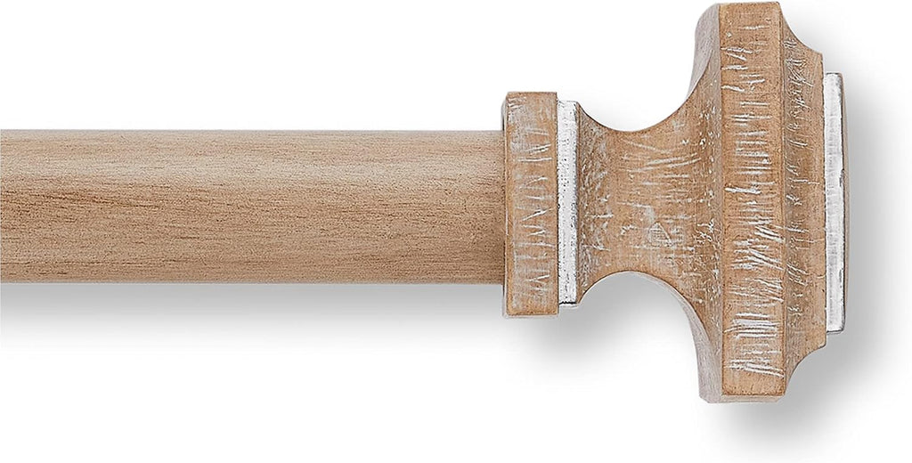 MODE Farmhouse Oak Curtain Rod, Square Finial - 76" to 144" | Strong 1-1/8" diameter adjustable steel rod and brackets, Easy to Install, Mounting Hardware Included, Supports up to 22 lb