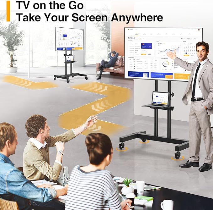 TVON Rolling TV Stand for 32-83 inch Flat Screen/Curved TVs up to 110 lbs