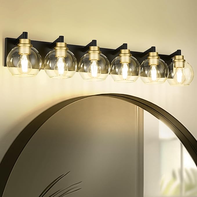 METWET Bathroom Light Fixtures, 6-Light Black and Gold Bathroom Vanity Light