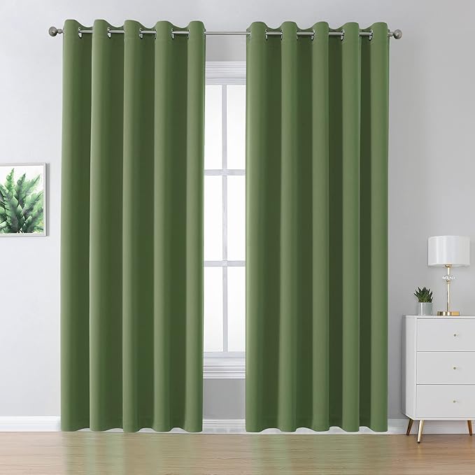 DUALIFE Grommet Curtains Sage Green 90 Inch Length 2 Panels Set Light Blocking