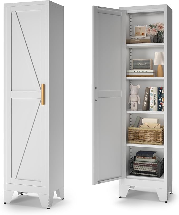 COFaR Tall Bathroom Storage Cabinet, Metal Farmhouse Narrow Slim Cabinet