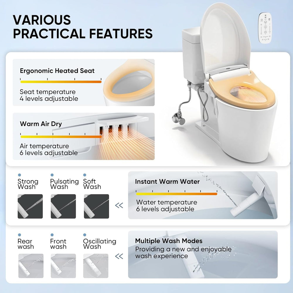 LEIVI Electric Bidet Toilet Seat with Wireless Remote and Side Panel, Multipl...