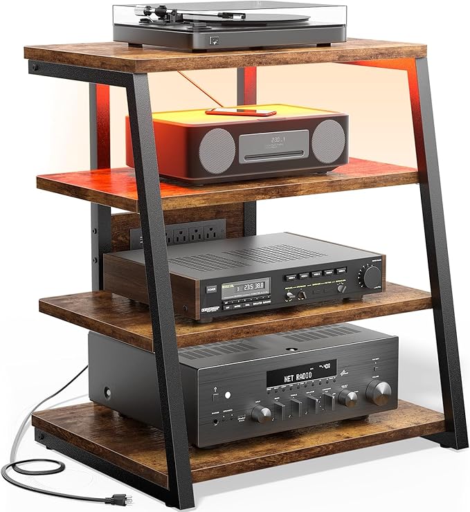Besiost AV Media Stand with Outlets, Media Console with LED Lights, Stereo