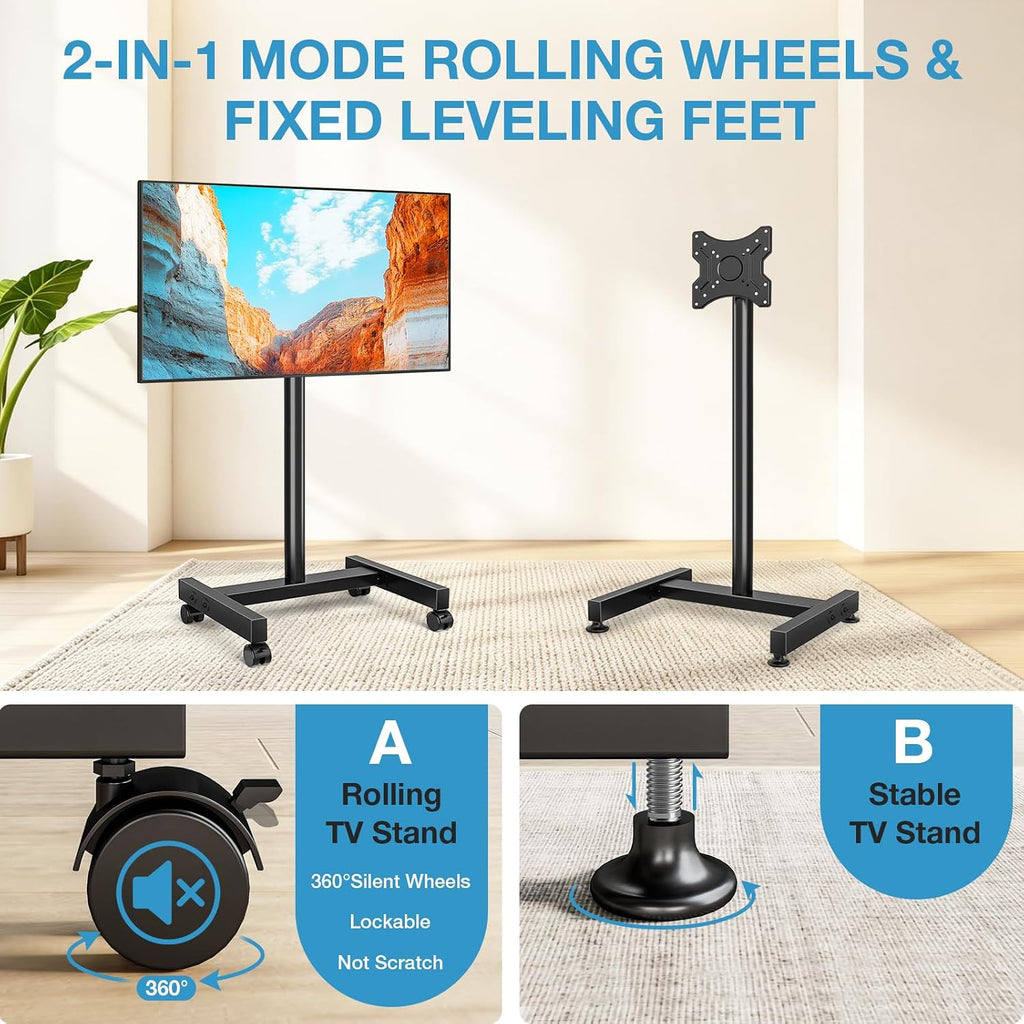 YOMT Rolling TV Stand for 13-50 Inch TVs, Support 90° Screen Rotation