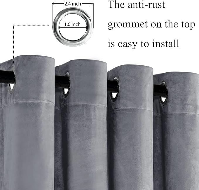 JIUZHEN Grey 42 x 84 inches Velvet Blackout Curtains