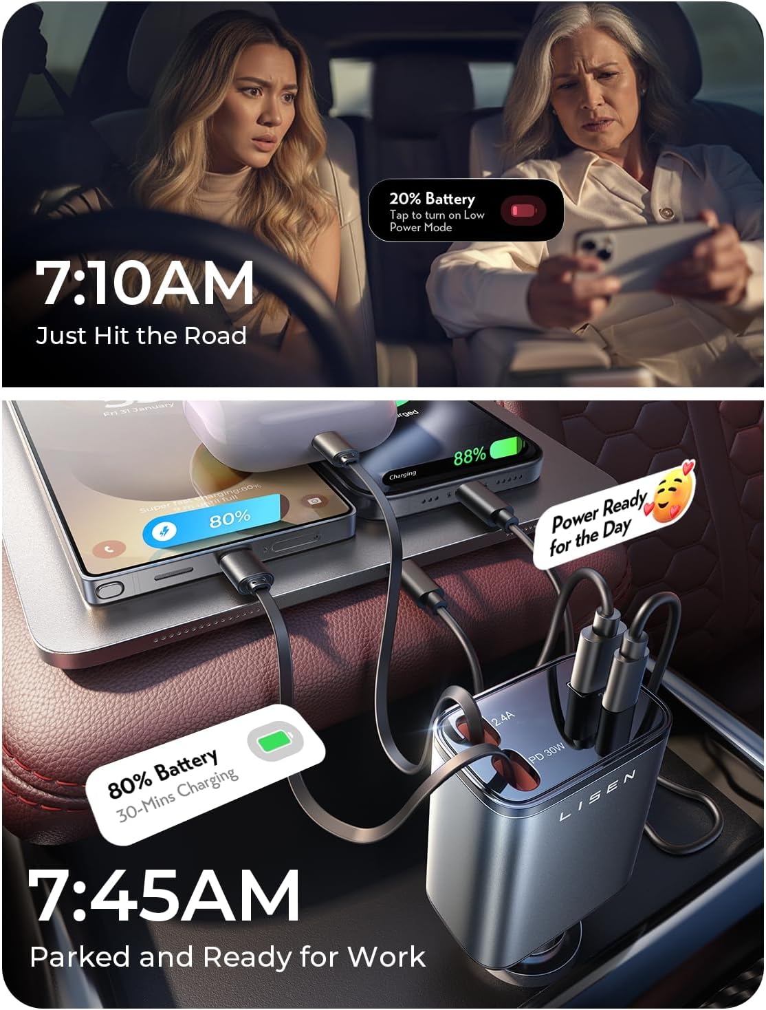 lisen retractable car charger 4 in 1 for showing dimensions