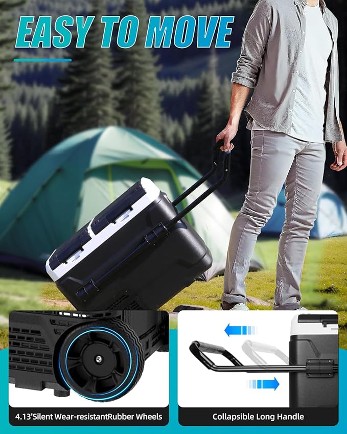 Electric Cooler with Battery 12V 52 Quart Car Refrigerator Dual Zone Dual Door