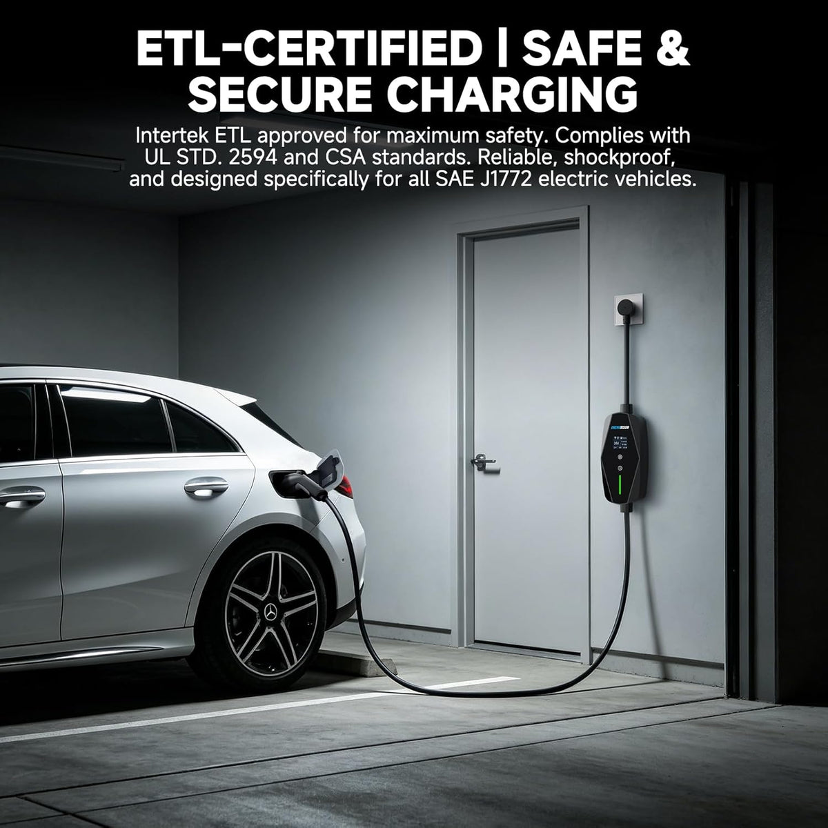 Level 1&2 EV Charger -16Amp Adjustable Current Home Charging Station with 110V-240V NEMA 6-20 Plug & 5-15 Adapter, 25FT Cable Portable Electric Vehicle Car Charger, SAE J1772 Charging Station for Home