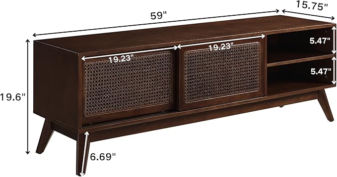 LKTART TV Stand for TVs up to 65'', Mid Century Modern Entertainment Center