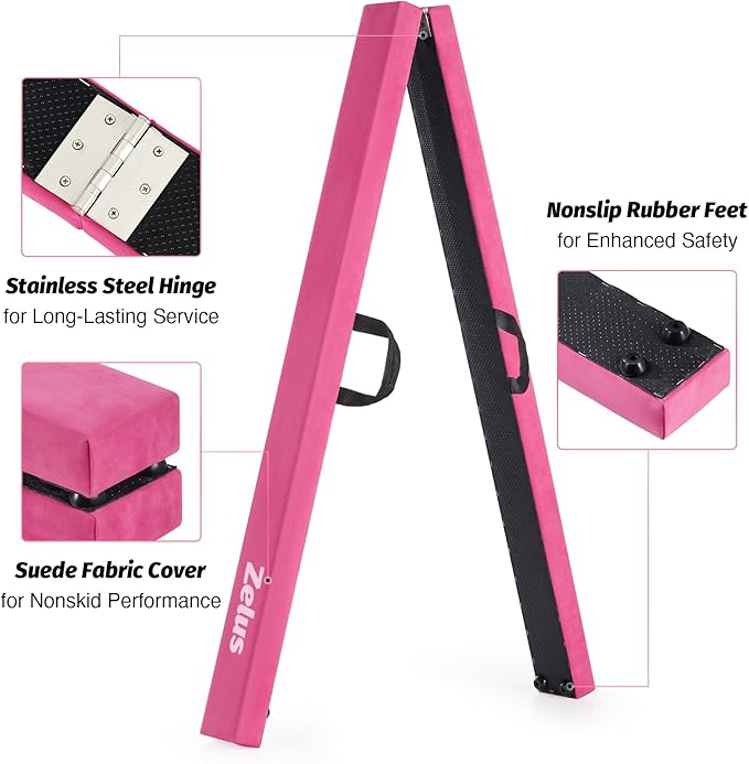 ZELUS 8' Folding Gymnastics Balance Beam, Floor Balance Beam w/Carry Handles