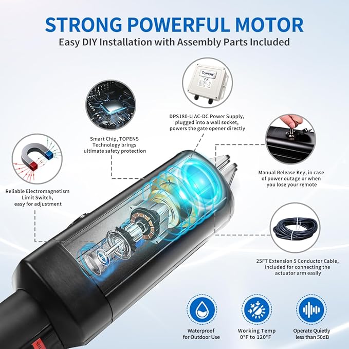 TOPENS PW302 Dual Swing Gate Opener Light Duty Automatic Gate Motor