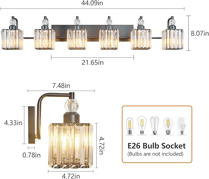 BBLLWJ 6 Light Bathroom Vanity Light Modern Black Vanity Light Fixtures