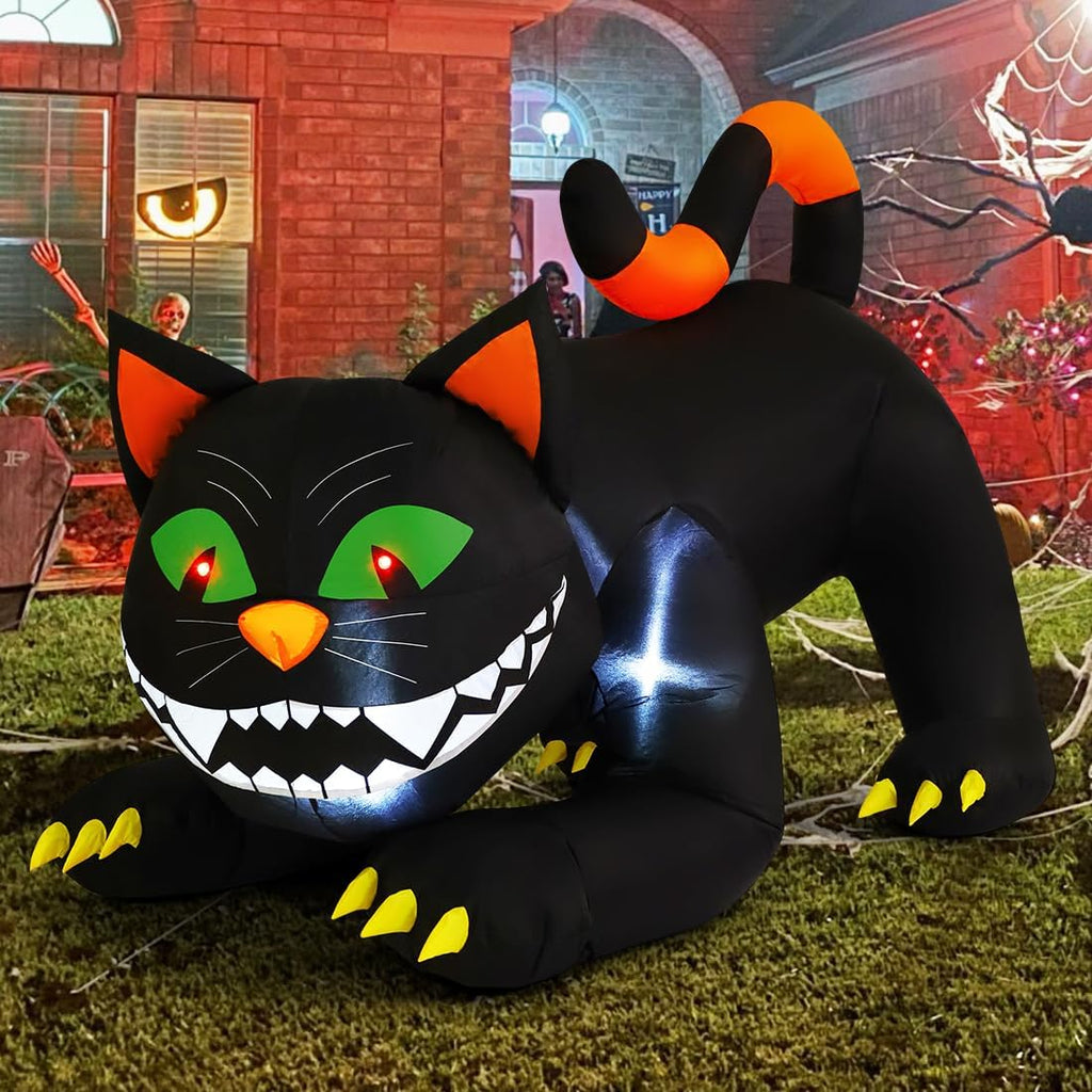 COMIN 6 FT Halloween Inflatables Black Cat Outdoor Decorations Blow Up Yard Large Cat with Moving Head and Built-in LEDs for Indoor Party Garden Lawn Decor