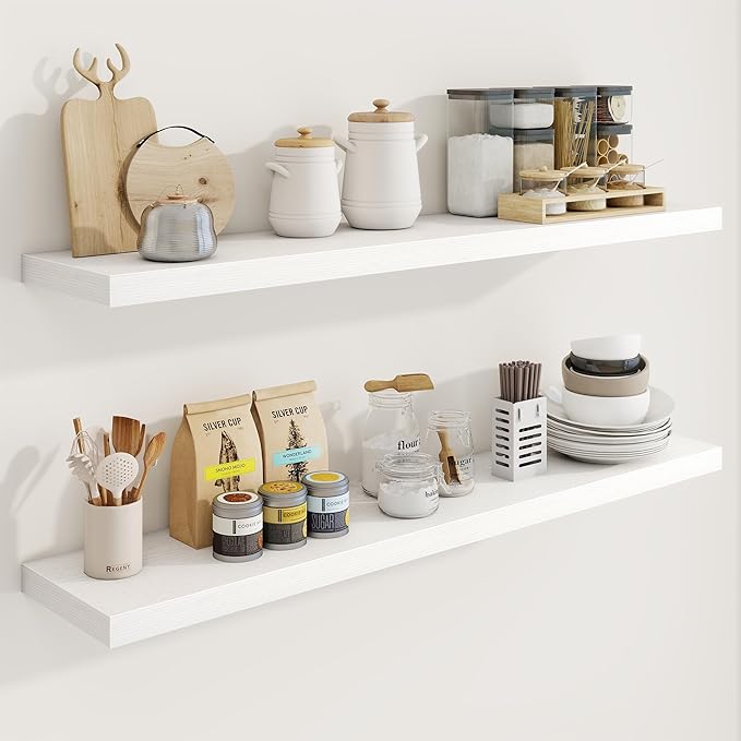 48in Floating Shelves for Wall, 2 Pack Long Wall Mounted Engineered Wood Shelves