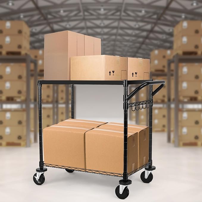 WDT 680Lbs Capacity Heavy Duty Rolling Utility Cart, 2 Tier Rolling Carts