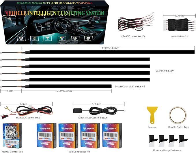 New Version Dreamcolor Acrylic Interior Car Lights 6 in 1 RGB LED Strip Lights