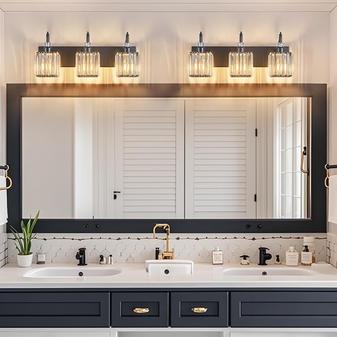 BBLLWJ Modern Bathroom Vanity Light 3-Light Black Crystal Light Fixtures Over