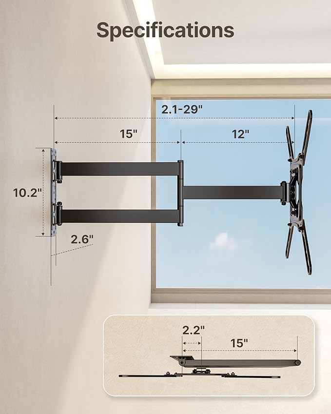 monTEK Long Arm TV Wall Mount for Most 23-65 Inch TVs, 29 Inch Long Extension