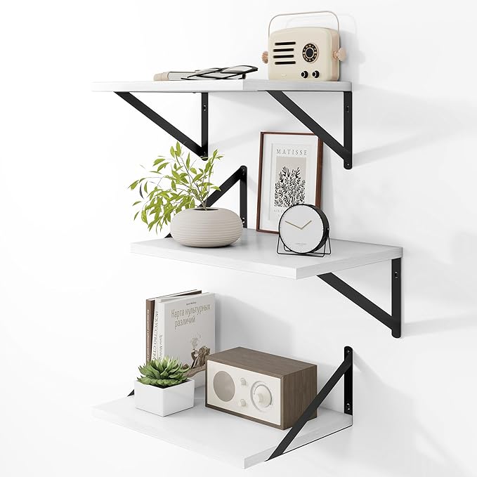 Heimlove Deep Floating Shelves for Wall, 12 Inch Deep Floating Shelves Set of 3