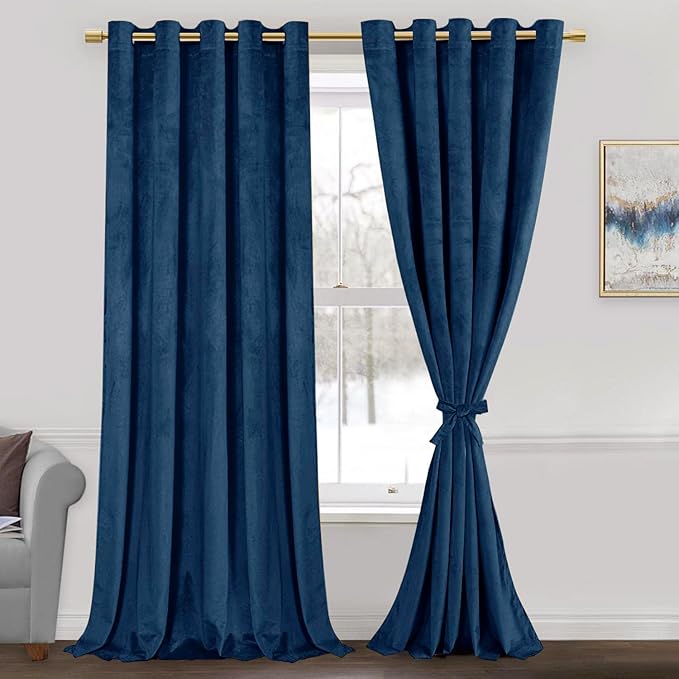 JIUZHEN Navy Velvet Curtains 84 inches (Set of 2)
