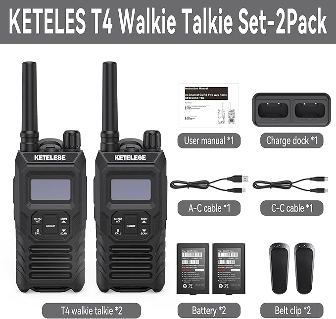 Ketelese T4 Walkie Talkies Long Range, IP67 Waterproof Dustproof Two Way Radio