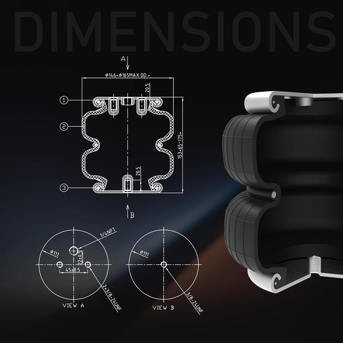 deeagle 5000lbs rear air bags suspension kit for showing dimensions