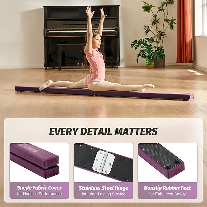 ZELUS 8' Folding Gymnastics Balance Beam, Floor Balance Beam w/Carry Handles