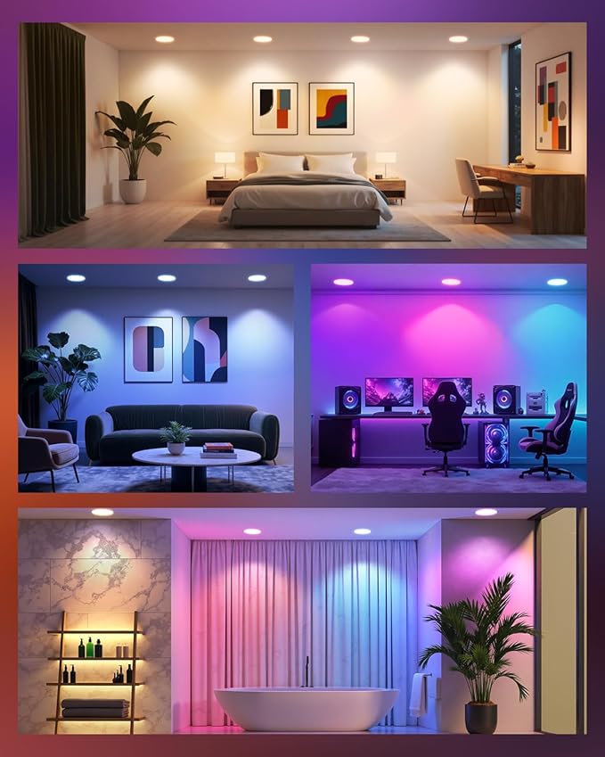 Smart Recessed Lighting 6 Inch, RGBCW Color Changing Canless Recessed Ceiling