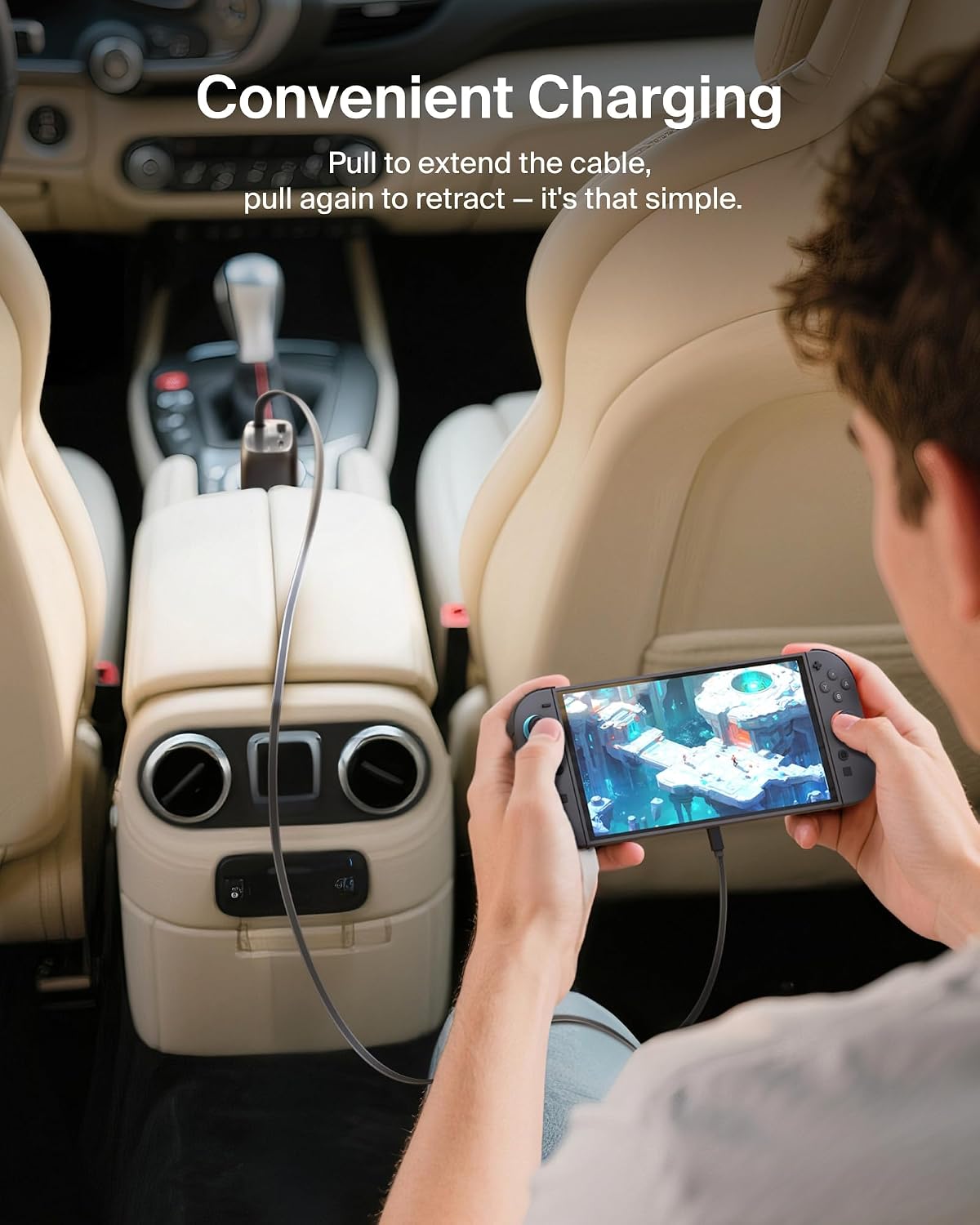belkin 75w usb c car charger, with 2.5ft. showing dimensions
