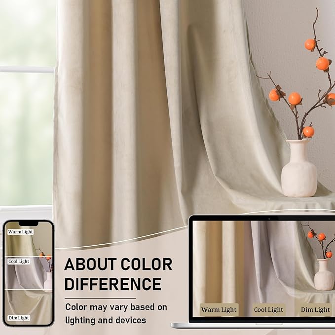 JIUZHEN Beige Velvet Curtains 72 inches