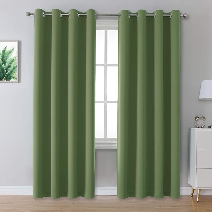 DUALIFE Sage Green Blackout Curtains 52 x 96 Inch Long Set of 2 Panels