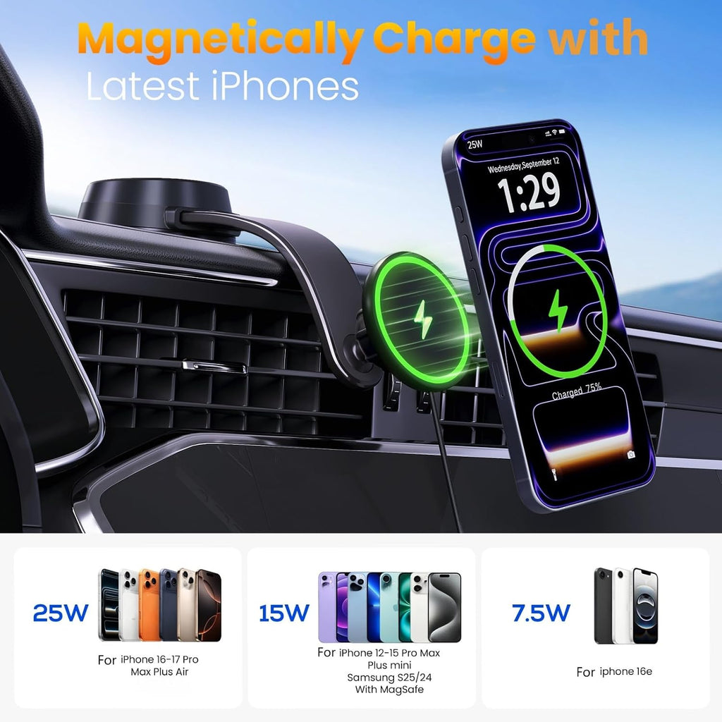 Upgrade for Qi2.2 25W for MagSafe Wireless Car Charger Mount, Matte Black